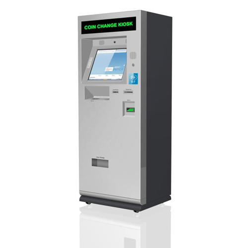 Kiosk sa dodirnim ekranom za plaćanje računa sa prihvatnikom gotovine i kovanica s uređajem za izdavanje gotovine i kovanica sa čitačem bankovnih kartica