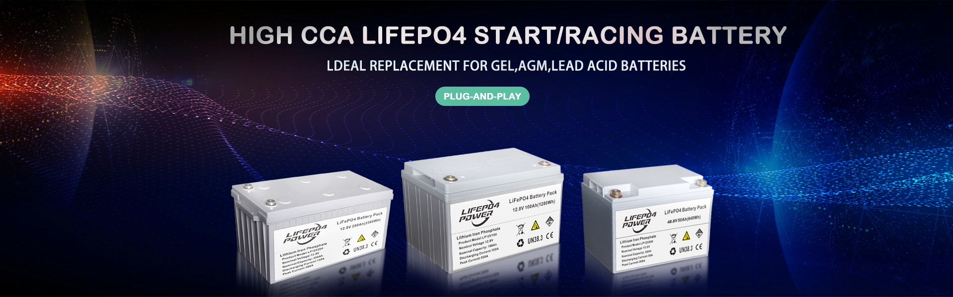 Hoge CCA LiFePO4 start- / racebatterij Plug-and-play. Ideale vervanging voor GEL-, AGM-, loodzuuraccu's