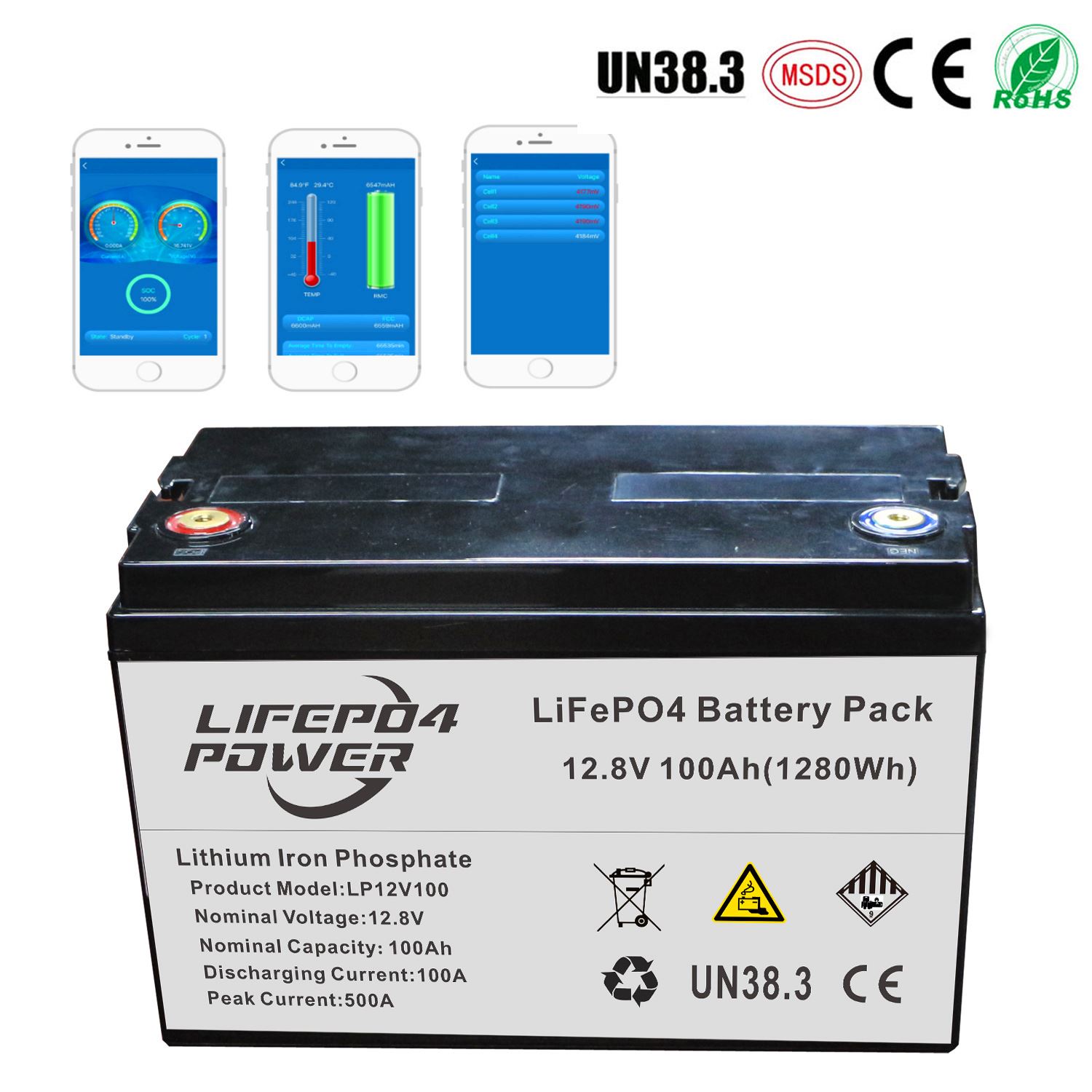 LiFePO4 Battery 12V 100Ah Cù APP Blutooth