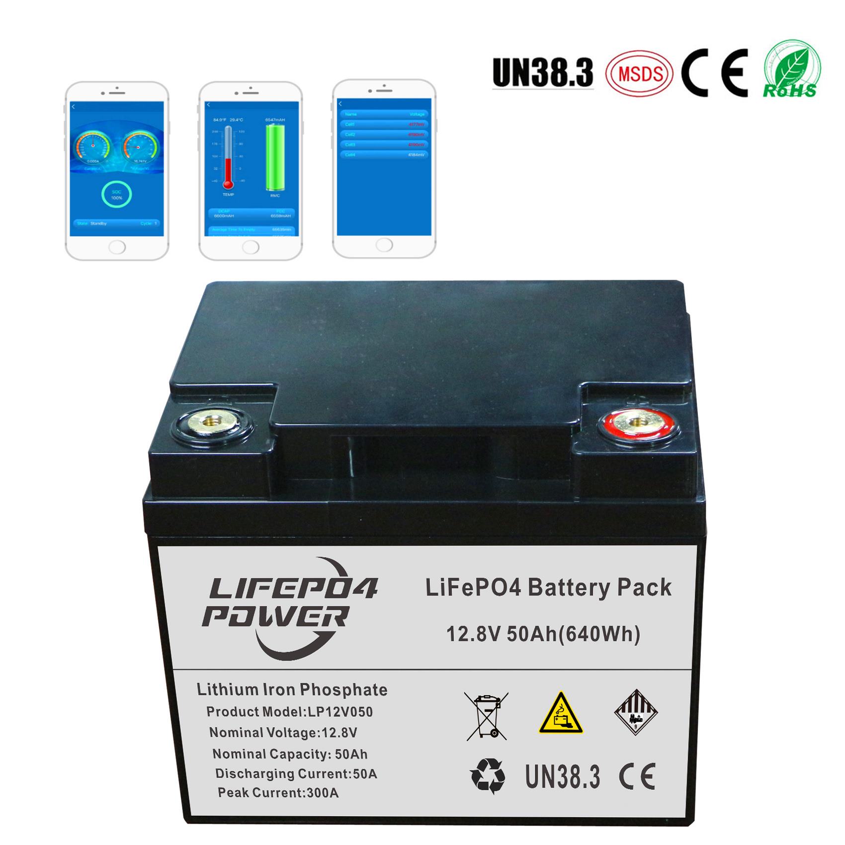 LiFePO4 बैटरी 12V 50Ah ब्लूटूथ एपीपी के साथ