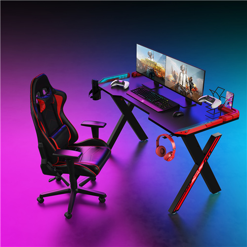 Black X-ekara 47 inch Touch Control Running Board Light Gaming Desk With red Armor