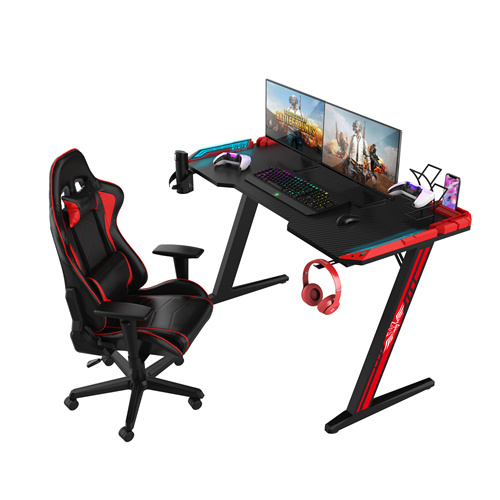 Black Z-ekara 31.5 inch Touch Control Running Board Light Gaming Desk With red Armor