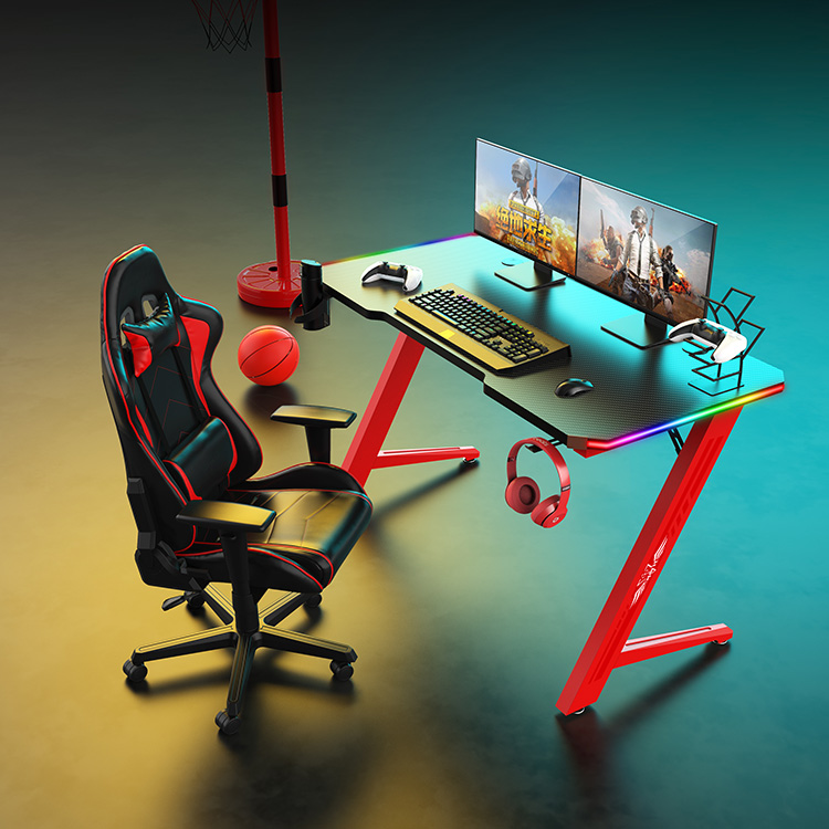 Ergonomic Carbon Fiber Red E-sports RGB LED Gaming Desk
