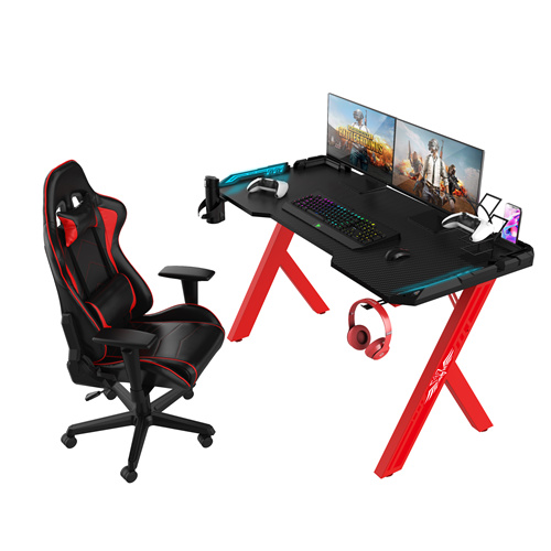 Roter R-förmiger 31,5 Zoll Touch Control Trittbrettlicht Gaming Schreibtisch mit schwarzer Rüstung