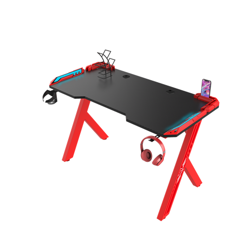 Red R-Shaped 39 inch Control Touch Control Running Board Light Gaming Desk With Armour red