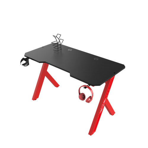 Roter R-förmiger 47-Zoll-Gaming-Schreibtisch ohne Licht