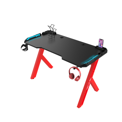 रातो R-shaped 55 इंच टच कन्ट्रोल चलिरहेको बोर्ड लाईट गेमि Desk डेस्क, कालो आर्मरको साथ