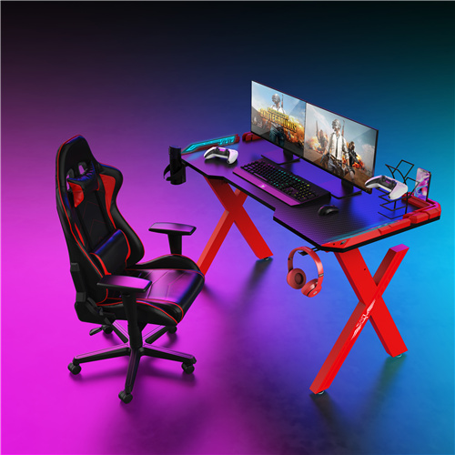 Red X-Shaped 39 inch Touch Control Running Board Light Gaming Desk With red Armor