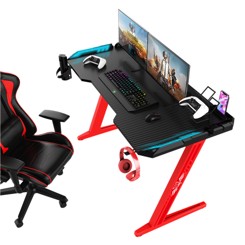 Red Z-Shaped 31.5 anụ ọhịa Touch Control Running Board Light Gaming Desk With red Armor