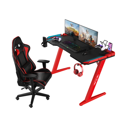 Red Z-Shaped 55 inch Touch Control Running Board Light Gaming Desk With red Armor
