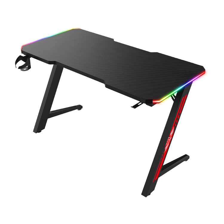 RGB Computer Desk Manufacturer Carbon Fiber Esports Table Wholesale Custom Black Gaming Desk With LED Lights