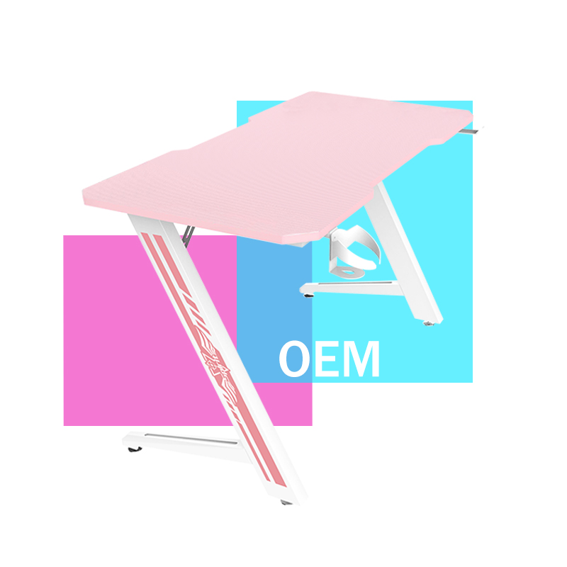 z shaped gaming desk pink white 31.5 inch modern gaming desk carbon fiber desk